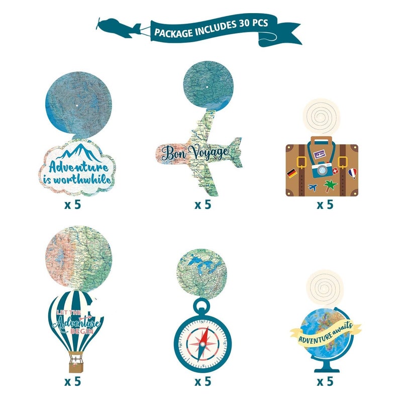 Yaaaaasss! 30CT Travel Themed Hanging Swirl Decorations Adventure Awaits Bon Voyage Farewell Retirement Themed Party Around The World Wedding Shower Party Ceiling Spiral Door Whirls Streamers Supplies - Image 2